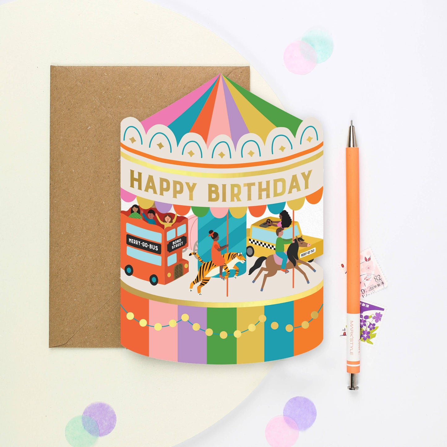 Fairground Carousel Die Cut Birthday Card