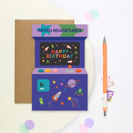 Astro Adventures Arcade Birthday Card