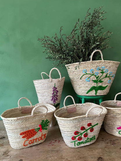 Hand Embroidered Market Basket, Tomatoes