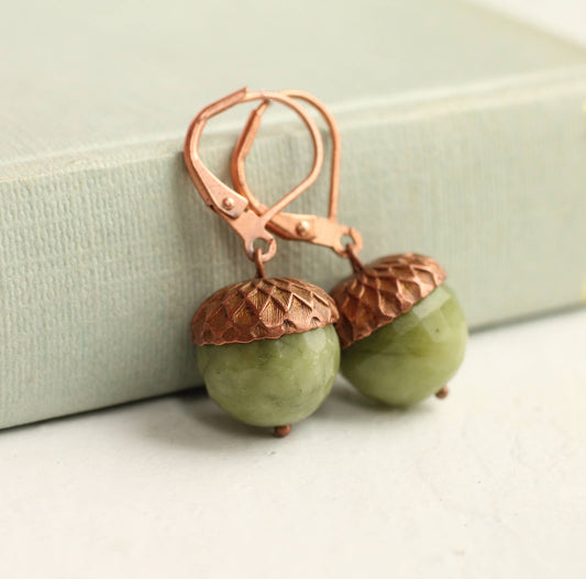 Olive Green Acorn Earrings