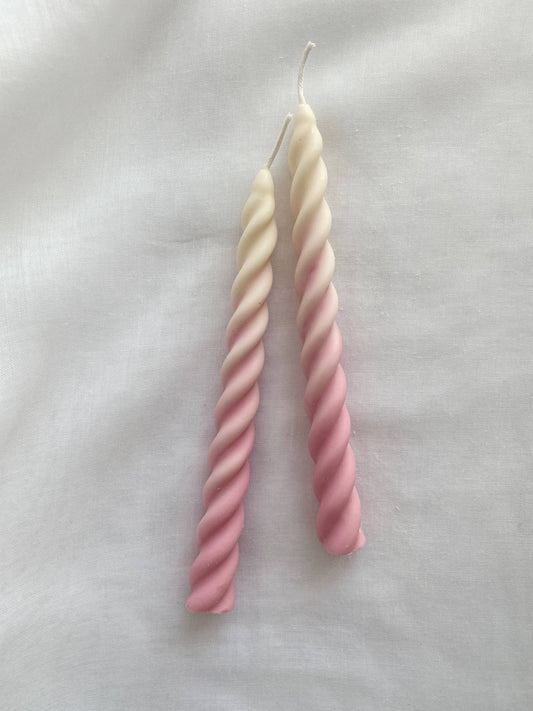 Strawberry Whip Ombre Twirl Candle sticks Set. Vegan, soy