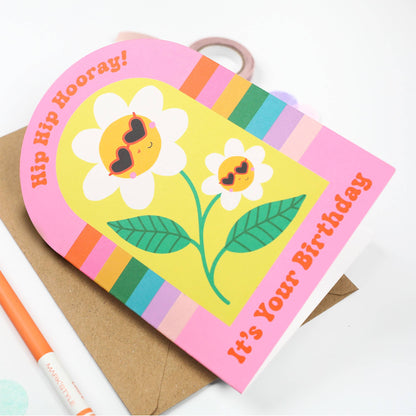 Flower Power Arch Shaped Birthday Card