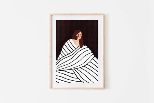 The Woman With The Black and White Stripes Art Print