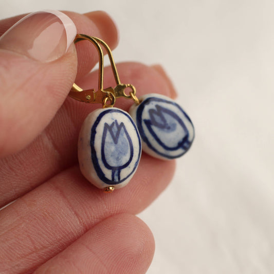 Blue Delft Tulip Earrings