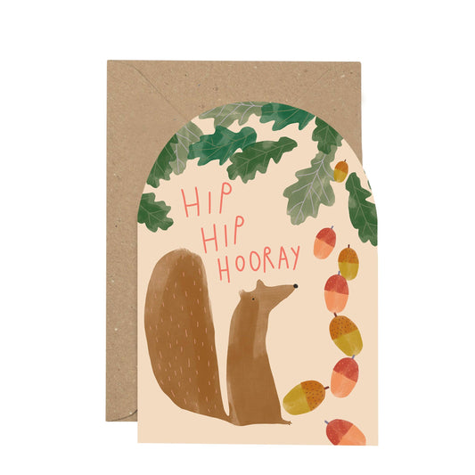 'Hip Hip Hooray' squirrel curved card