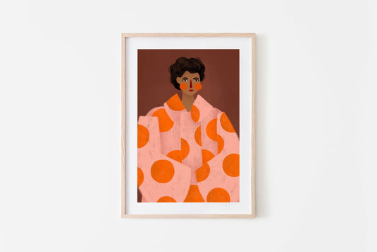 The Woman With The Orange Dots Art Print