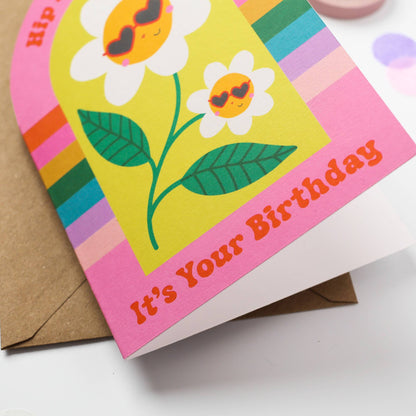 Flower Power Arch Shaped Birthday Card