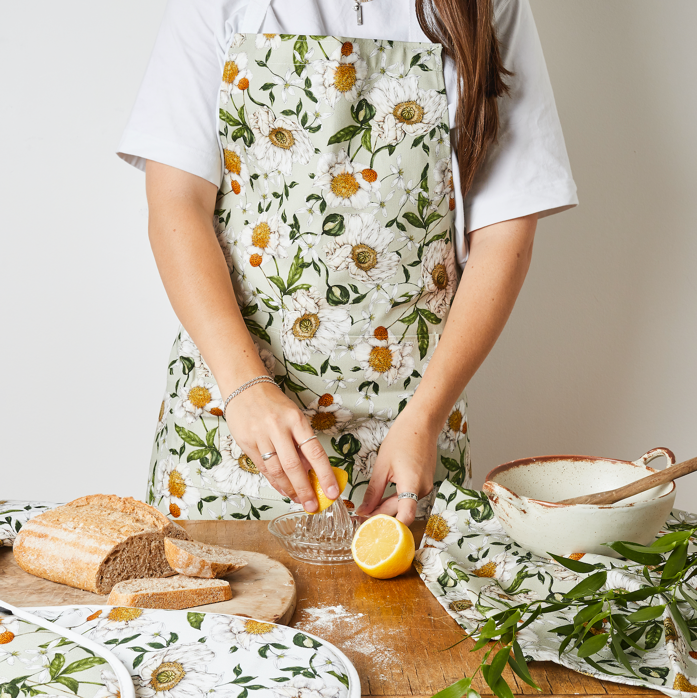 Spring Blossom Organic Cotton Green Apron