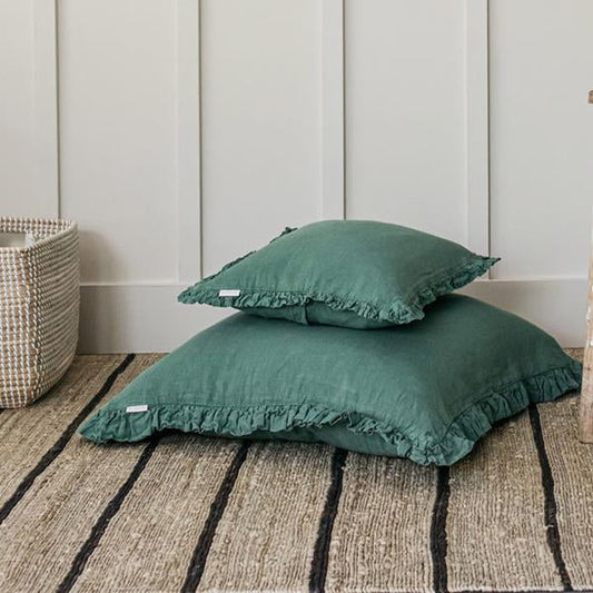 Sea Green 100% Washed Linen Feather Cushion