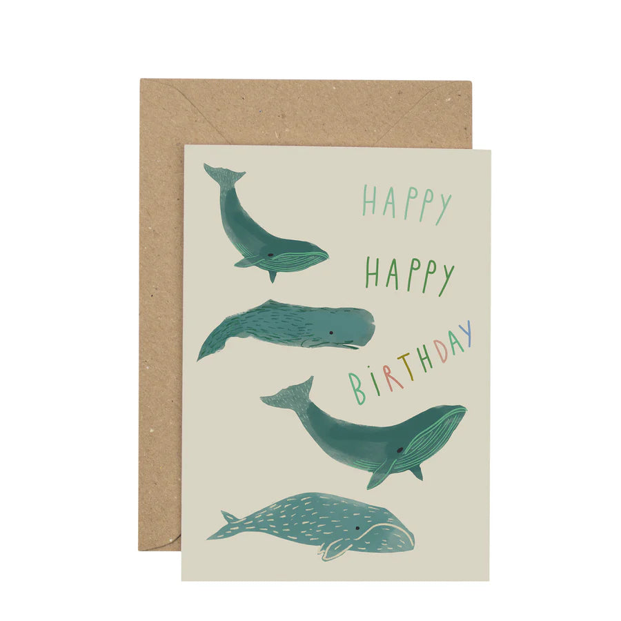 Whales Happy Happy Birthday Card