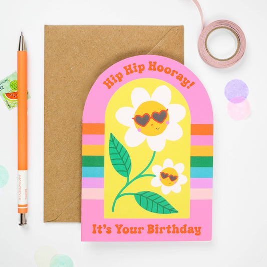 Flower Power Arch Shaped Birthday Card