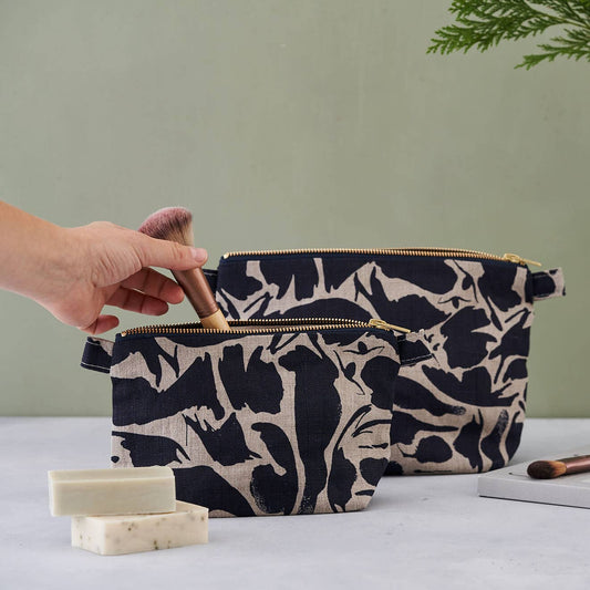 100% Linen Wash Bag Cosmetics / Toiletry Bags - Navy