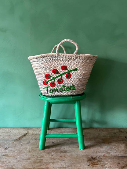 Hand Embroidered Market Basket, Tomatoes