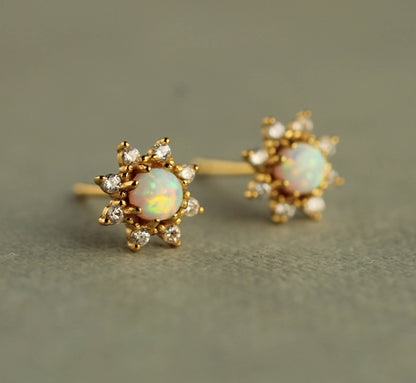 Opal Flower Stud Earrings