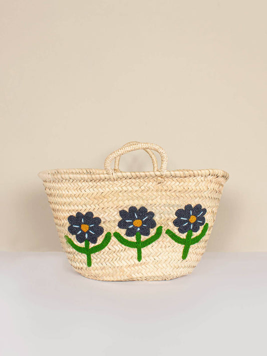 Hand Embroidered Market Basket, Daisy