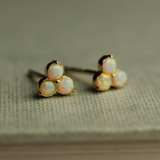 Trio White Opal Stud Earrings