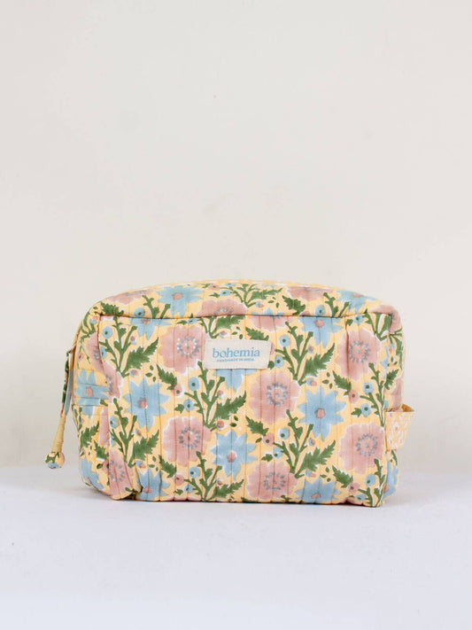 Floribunda Cotton Quilted Washbag, Buttermilk